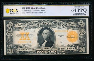 AC Fr 1187 1922 20h PCGS 64 PPQ