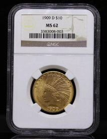 1909-D G$10 インド金貨 NGC MS62