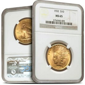 1933年以前の10ドルインド金貨イーグルコイン（MS65、PCGSまたはNGC）