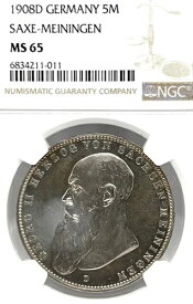 ドイツ ザクセン＝マイニンゲン 1908 D 5 マルク コイン ターラー ターラー NGC MS 65 STG UNC トップポップ