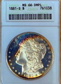 1881 S $1 ?? ANACS MS-66 DMPL??古いソープボックス??すべてナチュラル??レインボートーン?? モーガン。
