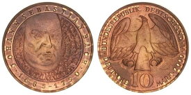 ドイツ 10 DM 銅貨サンプル 2000年 縁銘なし (バッハ) プルーフライク 83904