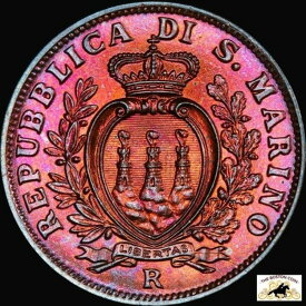 1938年 R サンマリノ PCGS MS 65 RB モンスター レインボートーン