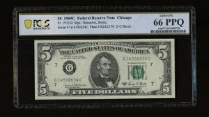 DBR 1969-C $5 FRN VJS WF Fr. 1972-G PCGS-B 66 PPQ VA G14592634C