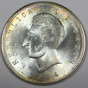 1944年 エクアドル 5スクレ金貨 - ブリリアントアンサーキュレート(BU)KM#79 - レインボー - 5643-PC
