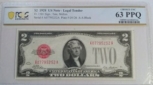 1928�N 2�h�� �@��ʉݎ��� PCGS 63 PPQ AA �u���b�N Fr. 1501 �ԃV�[��