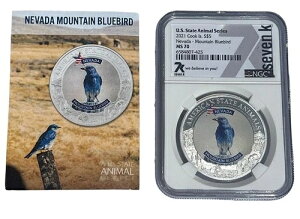 ネバダ州マウンテンブルーバード MS70 アメリカ合衆国州動物 1オンス 銀貨 5ドル