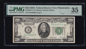 US 1928A $20 FRN tBftBA DGS FR 2051-C PMG 35 Ch VF (391)