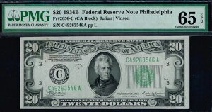 20�h�� 1934B �t�B���f���t�B�A FRN�BFr. 2056-C�BPMG 65 EPQ�B�^�t�m�[�g