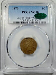 1870�N PCGS & CAC VG-10 �C���f�B�A���w�b�h �Z���g�y�j�[