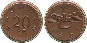 20 Pfennig 1921 Free State Saxony 180° Stempeldrehung Mint StateAF̎
