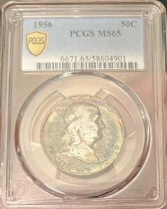1956年 フランクリン ハーフ MS65 CAC ジェム PCGS 両面トナー レインボー表面