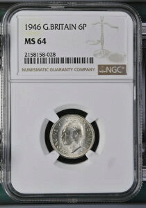 イギリス - 1946年 ジョージ6世 6ペンス銀貨 - NGC MS64