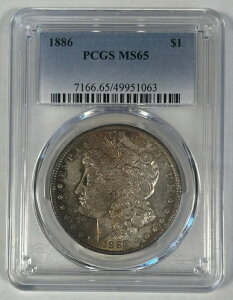 1886年製 モルガン銀貨 1ドル硬貨 トーン PCGS MS 65