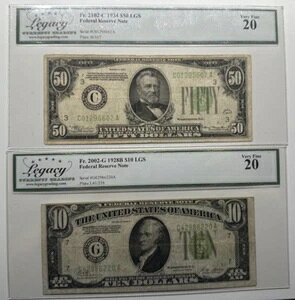 �y�A LEGACY20 VF 1928B LGS 10$ & 1934 LGS 50$ 6220A/5602A