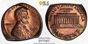 1980�N P �u���[�h�X�g���b�N�����12%�X�g���[�g�N���b�v�G���[�������A���Z���g PCGS MS 64 BN