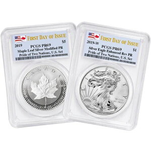 2���Z�b�g - 2019�N Pride of Two Nations �č��Z�b�g PCGS PR69 FDOI �f���A���t���b�O���x��