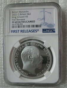 イギリス 2ポンド 2022年 銀貨 英国君主 エドワード7世 NGC PF69