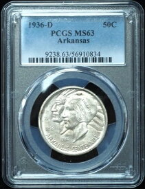 1936-D アーカンソー記念ハーフドル MS63 PCGS ブライトホワイト