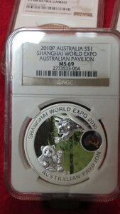 2010年 銀貨 1オンス 999 オーストラリアドル 1ドル 上海万博 MS 69 NGC