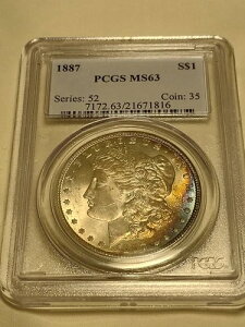 1887年 モルガン銀貨 PCGS MS63...表裏に美しい虹色のトーン