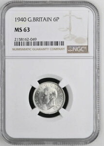 イギリス - 1940年 ジョージ6世 6ペンス銀貨 - NGC MS63