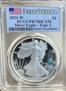 2021�N �^�C�v2 �A�����J�� �V���o�[ �C�[�O�� PCGS PR70 DCAM - �t�@�[�X�g�X�g���C�N - �t���b�O���x��