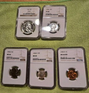 1958�N �Ӓ菑 50 C NGC PF67,25 C PF68,10C MS66,5C MS66,1C NS66 RD