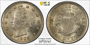1906�N ���o�e�B V �j�b�P�� PCGS MS 63 ����A�┒�F����A�ǍD�ȑō��A