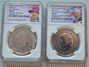 2023�N�p��2�|���h��݃u���^�j�AQE II��KC III�̒���NGC MS69 2���Z�b�g