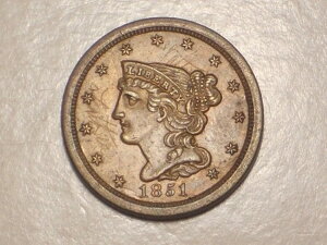 1851年ハーフセント(AU、かすかな古い落書きあり、魅力的)