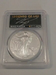 マイク・ピアッツァ直筆サイン入り 2021年タイプ2 シルバーイーグルドル、PCGS MS70