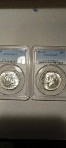 1964�N P&D �P�l�f�B �n�[�t�_���[ 90% �V���o�[ PCGS MS65 GEM BU BLAST WHITE