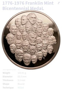 1975年 フランクリン・ミント製 アメリカ建国200周年記念 シルバー・プルーフ・メダル ケース付き