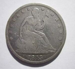 1843-P 着席自由の女神像 ハーフドル 50セント硬貨 フィラデルフィア造幣局 クリーニング済み 細部まで良好