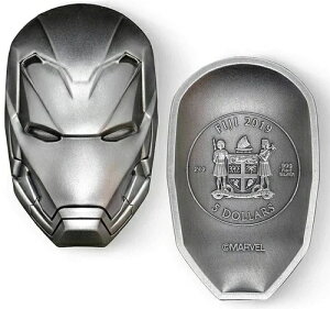 2019 年 5 ドル フィジー マーベル アイコン アイアンマン マスク アンティーク仕上げ 2 オンス シルバー コイン。