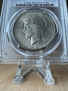 1921 �N Peace Silver Dollar $1 PCGS AU58 AU-58 ���������� Key Date Frosty �̗�!
