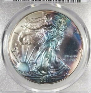 2015年 シルバーイーグル PCGS MS68 ブルーパープルレインボーコイン AI316