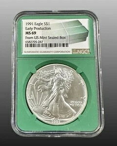 ??1991 シルバー アメリカンイーグル 初期生産 - グリーンコア - モンスターボックス??