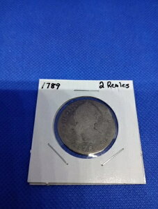 希少 2レアル 1789年 スペイン植民地銀貨 旧貨幣 鑑定士「F F」 メキシコ (B82)