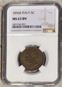 1896R C^A 5 Centesimi [}~g NGC MS63BN  380K ̂