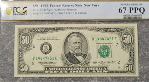 1993�N 50�h�� �A�M������s�� �j���[���[�N PCGS 67PPQ SUPERB GEM UNC