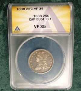 1838年 ANACS VF 35 B-1 キャップドバスト シルバークォーター、アメリカ合衆国 25セント