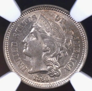 1866�N 3�Z���g�j�b�P�� NGC MS 62 �킸���ɊD�F����������F�̃s���[�^�[�Ə��ʂ�