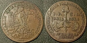 Młʉ - Ȕ - 3 SOLS Thevenon 1791 1st ^Cv 14A!