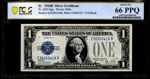 1928B 1hݏؖBFR: 1602BPCGS O[h: 66 PPQB