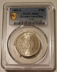 ���h�C�c ��� 1959�N G �V���o�[ 5�}�[�N MS62 PCGS