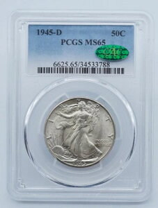 1945年 D ウォーキング・リバティ 50セント ハーフドル PCGS & CAC MS65 - U1045