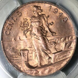 1918N PCGS MS 65 C^A 5 Centesimi D BU ꎟERC POP 2/1 (21042904C)