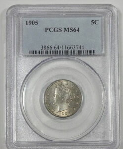 1905年 リバティ/「V」ニッケル PCGS MS 64 5セント認定